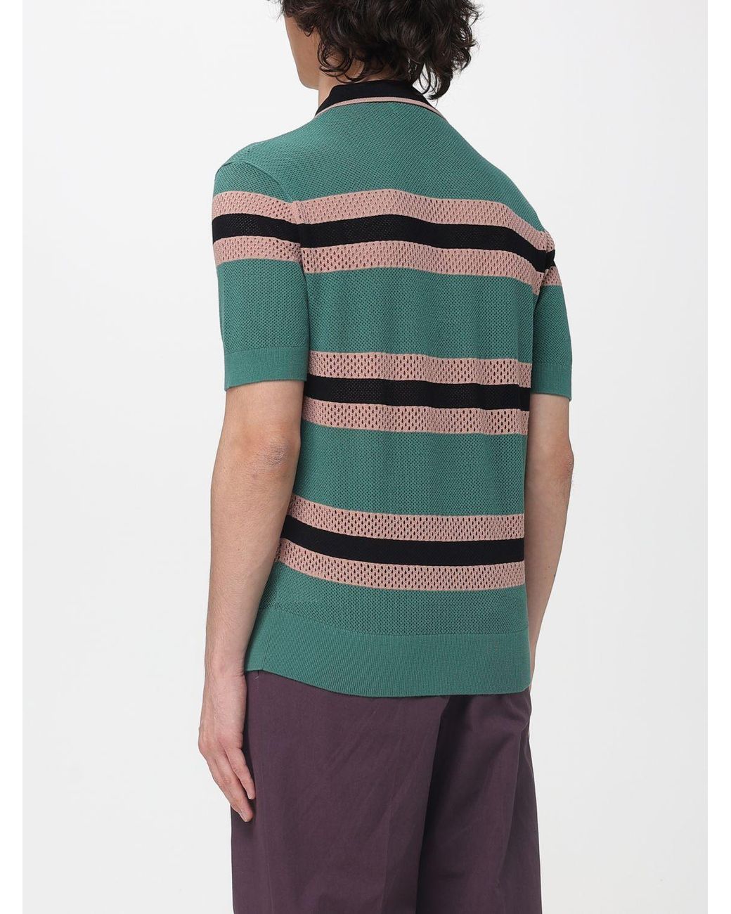 Dries Van Noten Green Striped Viscose Polo Shirt for men