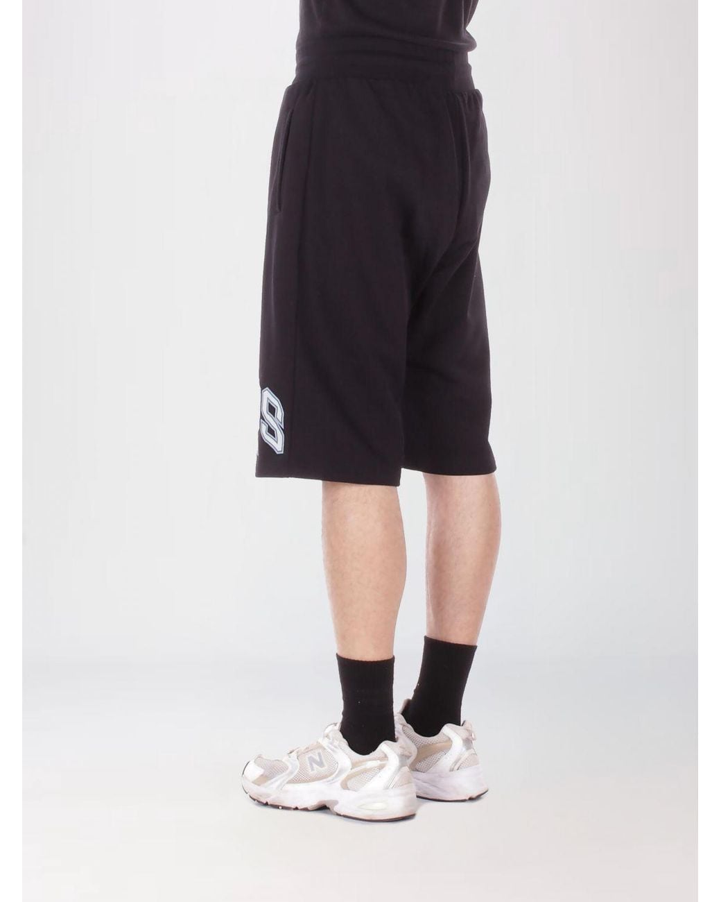 Gcds Black Cotton Jogging Shorts With Logo for men