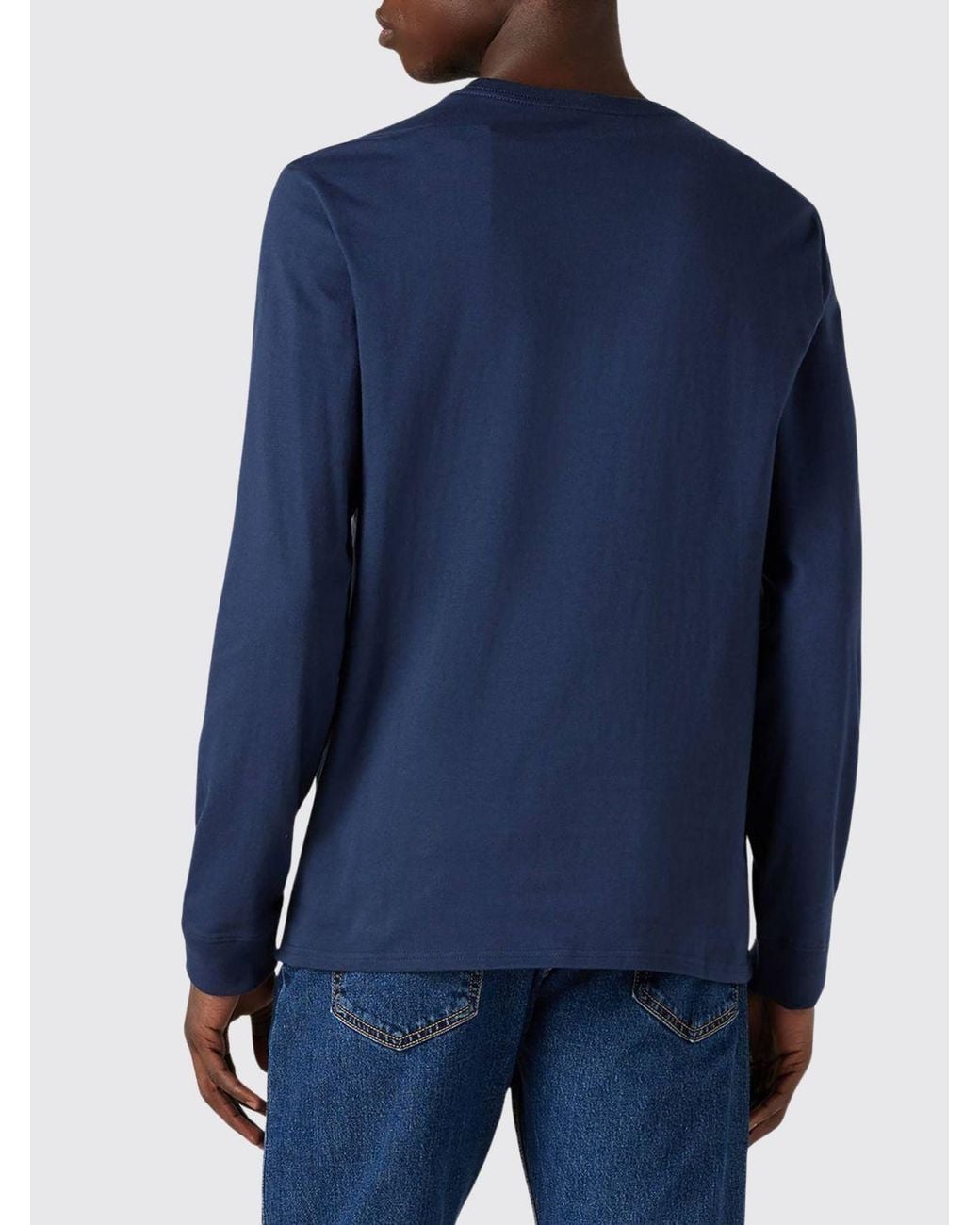 Levi's Blue Long-Sleeved Cotton T-Shirt With Contrast Logo for men