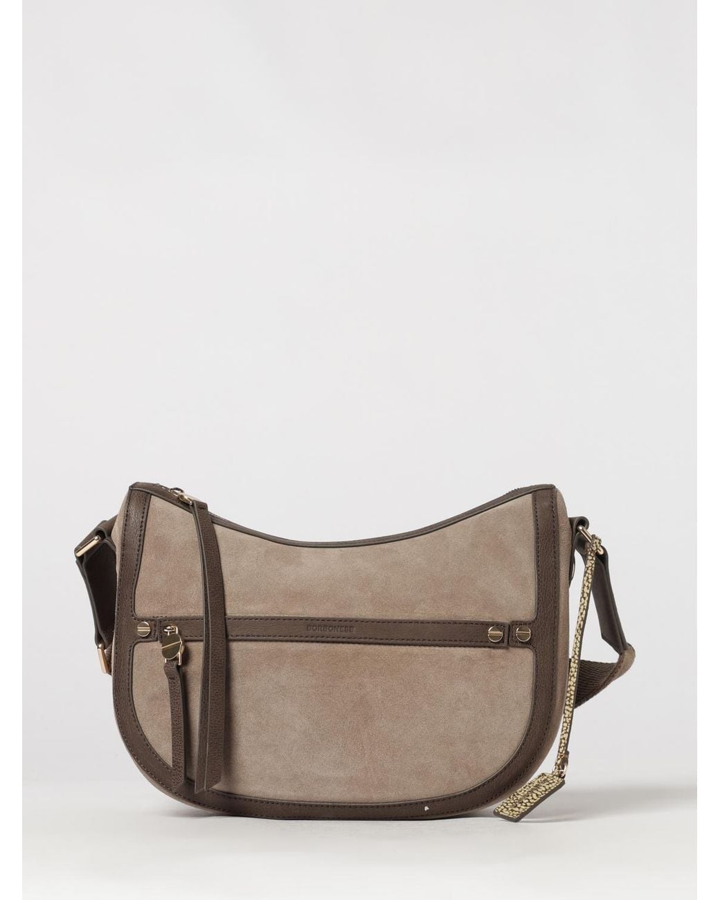 Borbonese Gray Luna Recycled Nylon Crossbody Bag With Suede Details