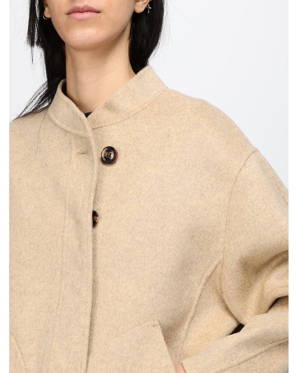 Soeur Natural Single-Breasted Short Wool-Blend Coat With Dropped Shoulders