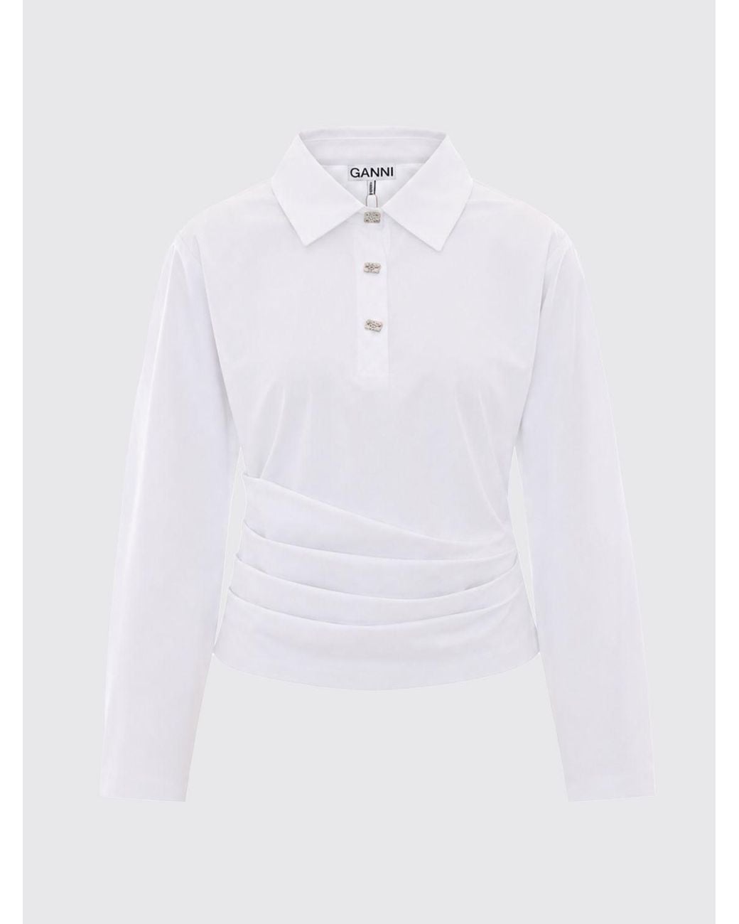 Ganni White Cropped Knit Polo Shirt