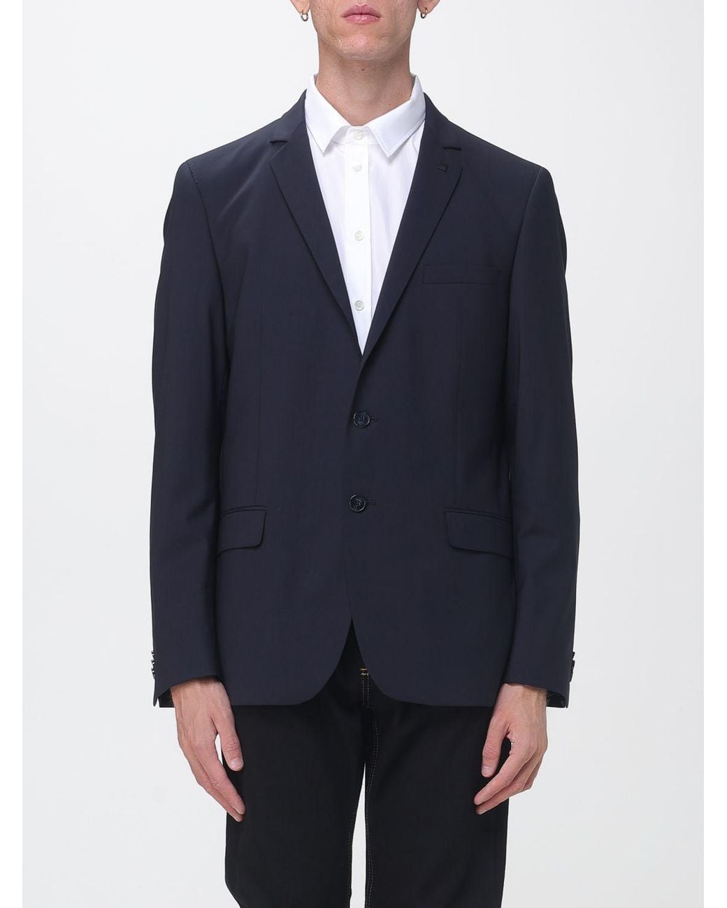 Karl Lagerfeld Blue Single-Breasted Virgin Wool Blazer With Classic Lapels for men