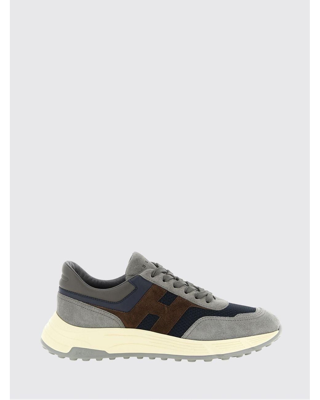 Hogan White Hyperlight Bicolor Leather, Suede And Mesh Sneakers With H Logo for men