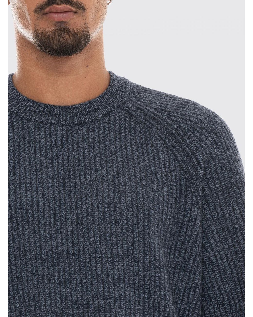 Boss Blue Relaxed Fit Virgin Wool Blend Crew Neck Jumper With Ribbed Trims for men