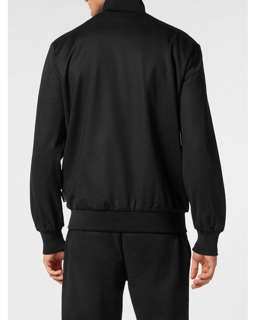 Philipp Plein Black Cotton-Blend High Neck Zip Sweatshirt With Applied Logo for men