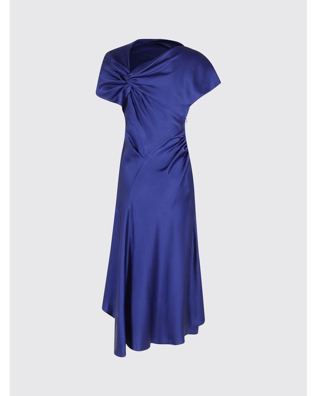 Victoria Beckham Blue Asymmetric Slim Fit Midi Dress With Short Sleeves