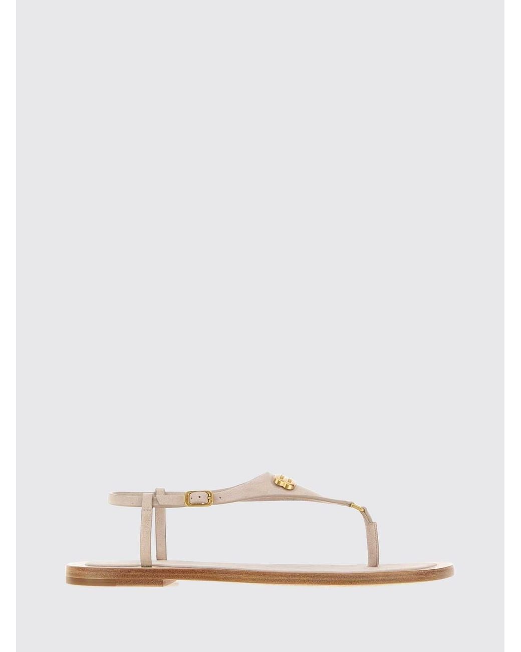Balenciaga Natural Riva Low-Heeled Goat Leather Thong Sandals With Logo