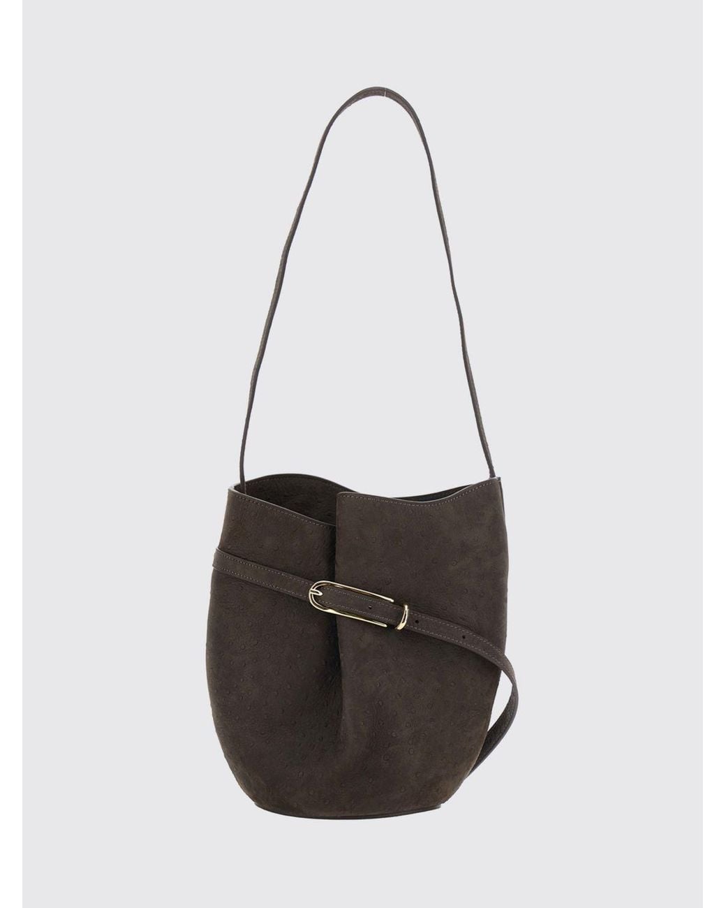 Liffner White Suede Calfskin Bucket Bag With Flat Handle