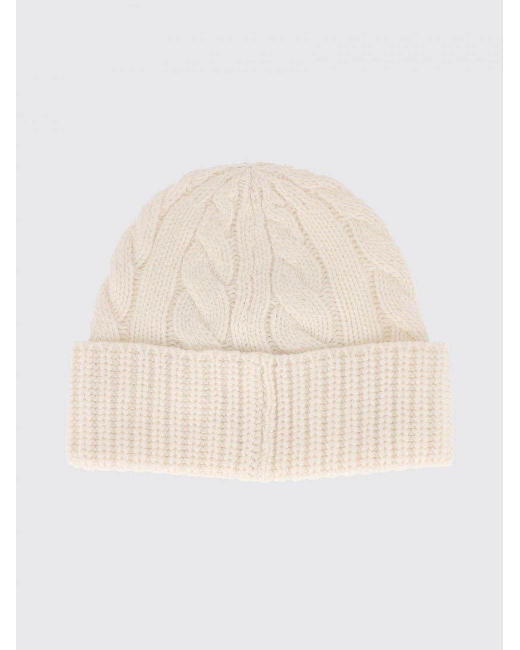 Mc2 Saint Barth Natural Ribbed Pure Wool Cuffed Beanie With Embroidered Logo