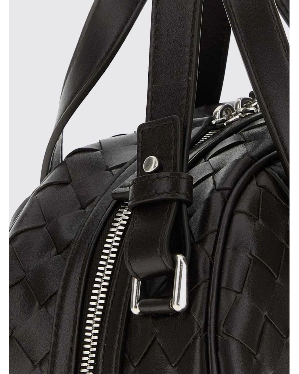 Bottega Veneta Black Intrecciato Leather Bowling Bag With Double Handle And Zip Closure for men