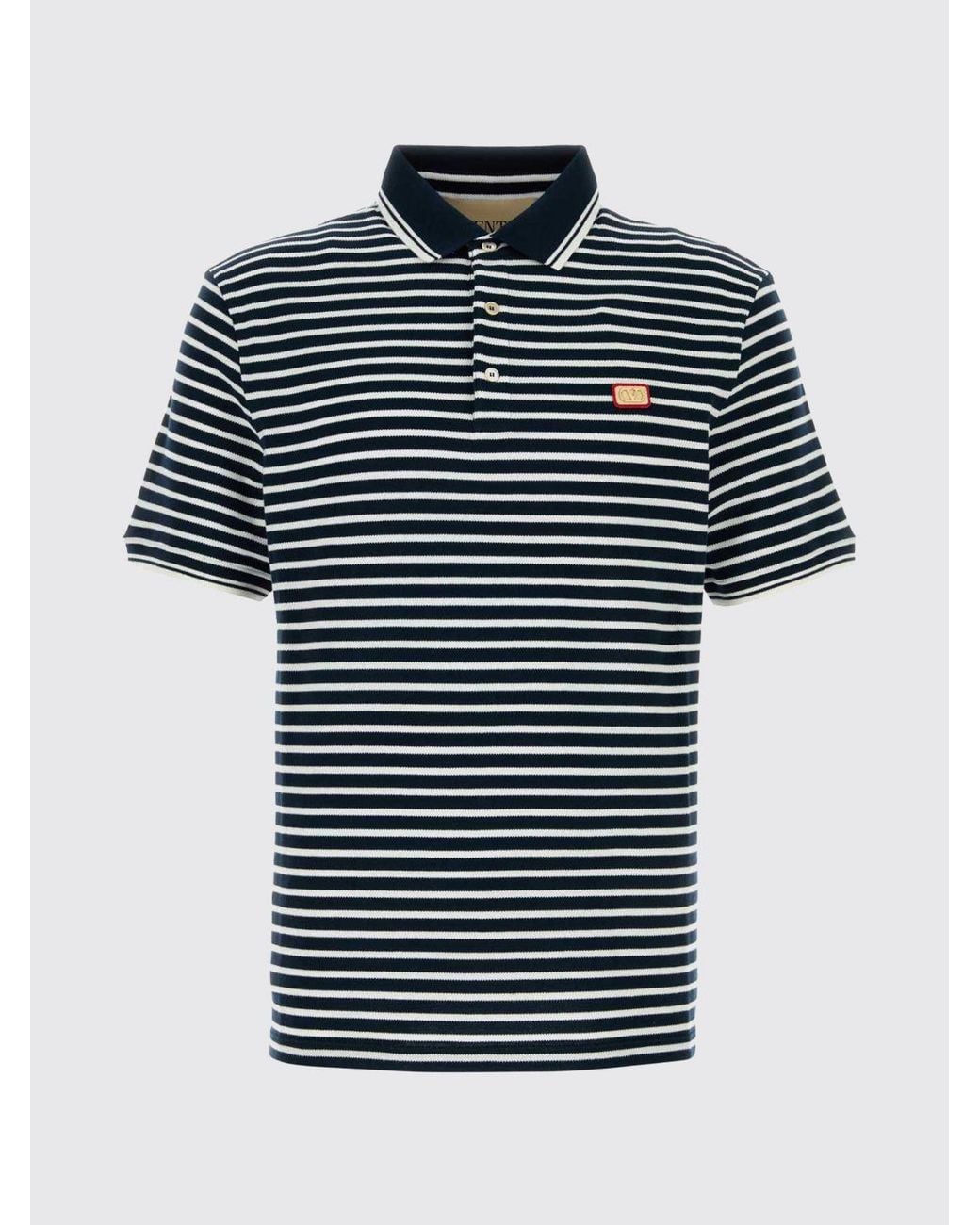 Valentino Blue Striped Cotton Polo Shirt With Logo for men