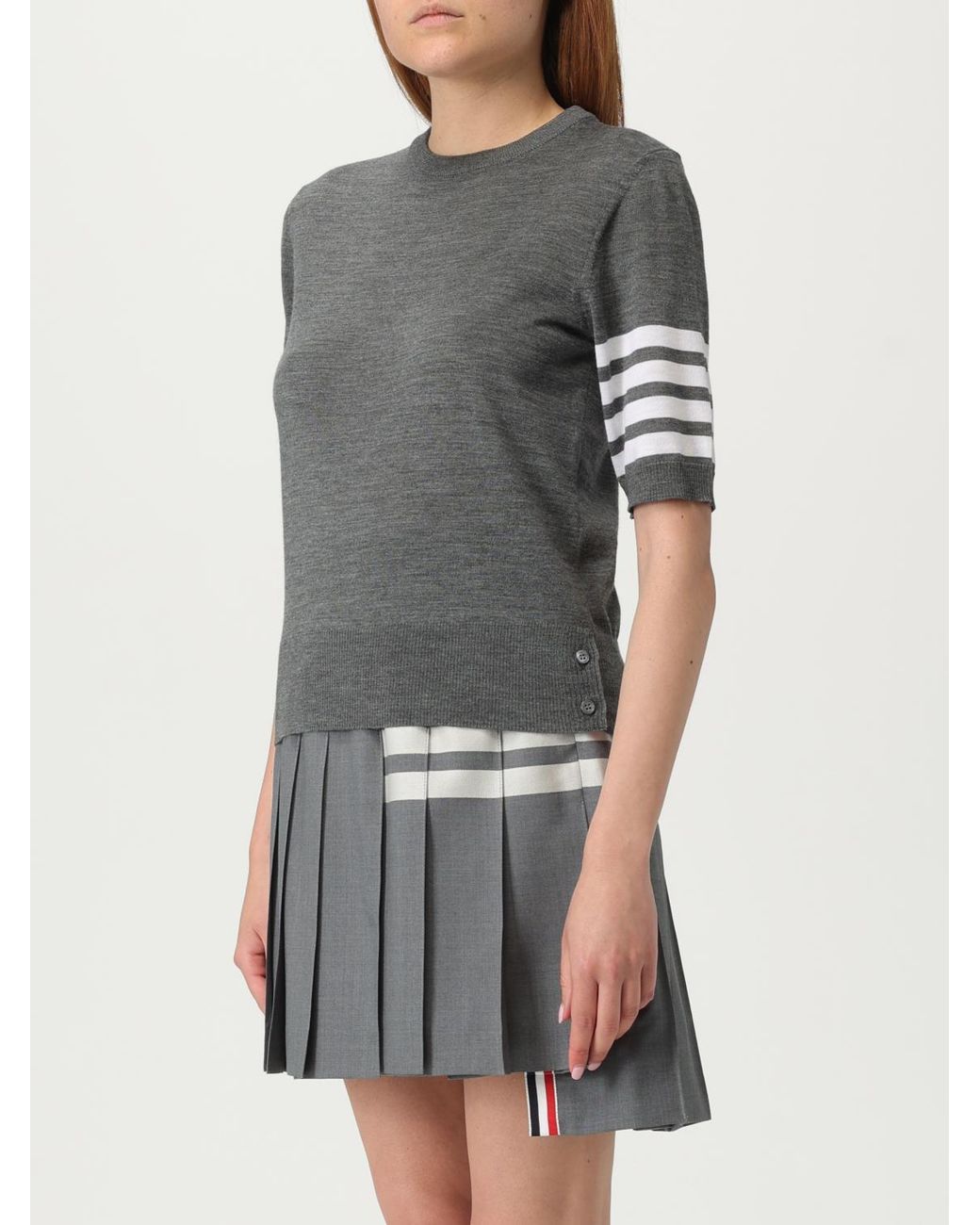 Thom Browne Gray Woll-Rundhalspullover Mit 4-Bar-Streifen