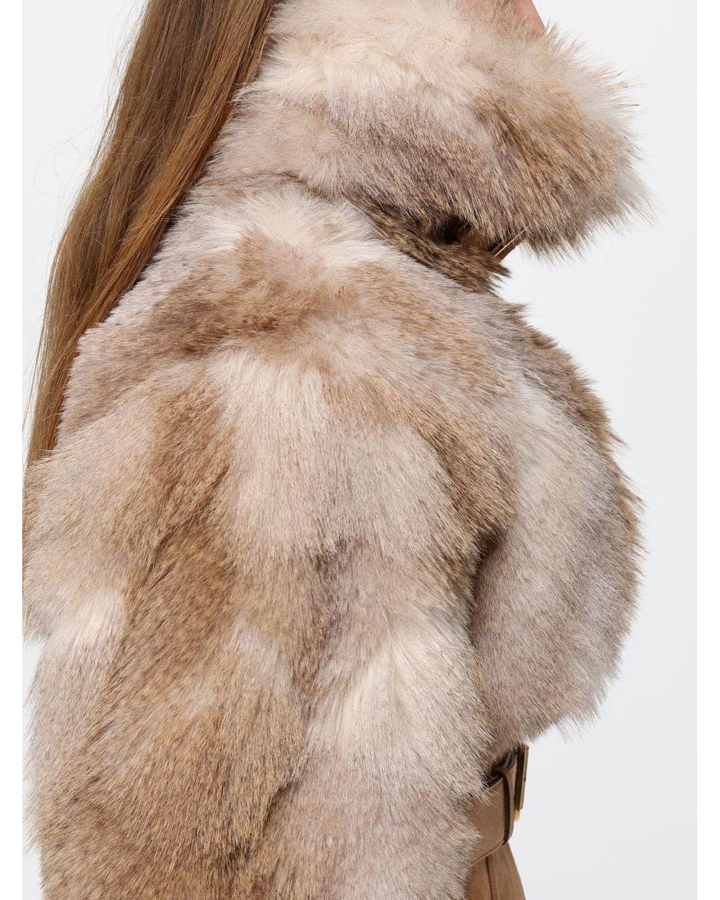 Elisabetta Franchi Brown Short Faux Suede And Faux Fur Jacket With Belt