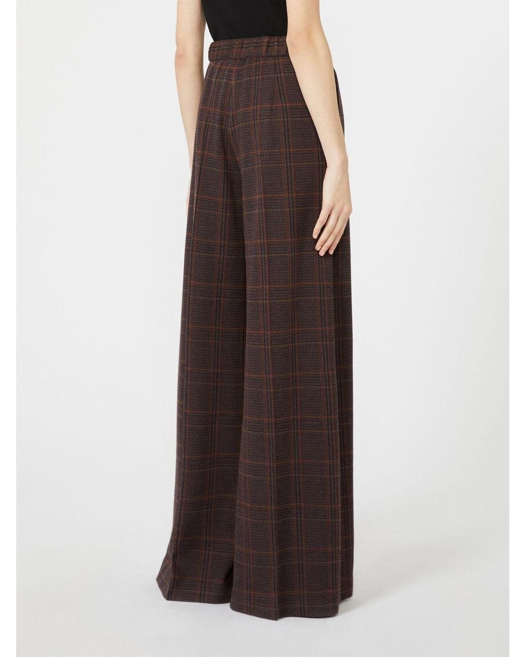 Max Mara Brown High-Waisted Prince Of Wales Palazzo Trousers