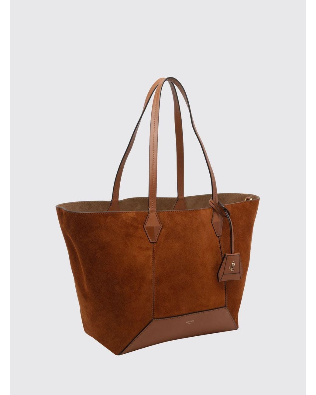 Jimmy Choo Brown Diamond Calfskin Leather Tote Bag With Double Handle And Charm
