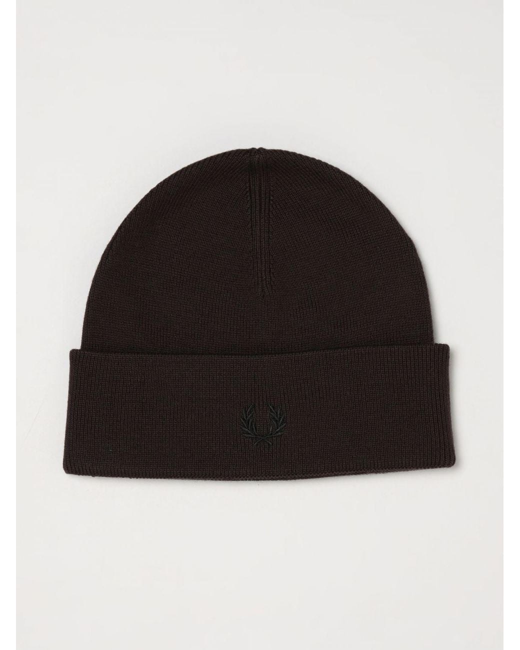 Fred Perry Black Wool And Cotton Blend Beanie Hat With Embroidered Logo for men