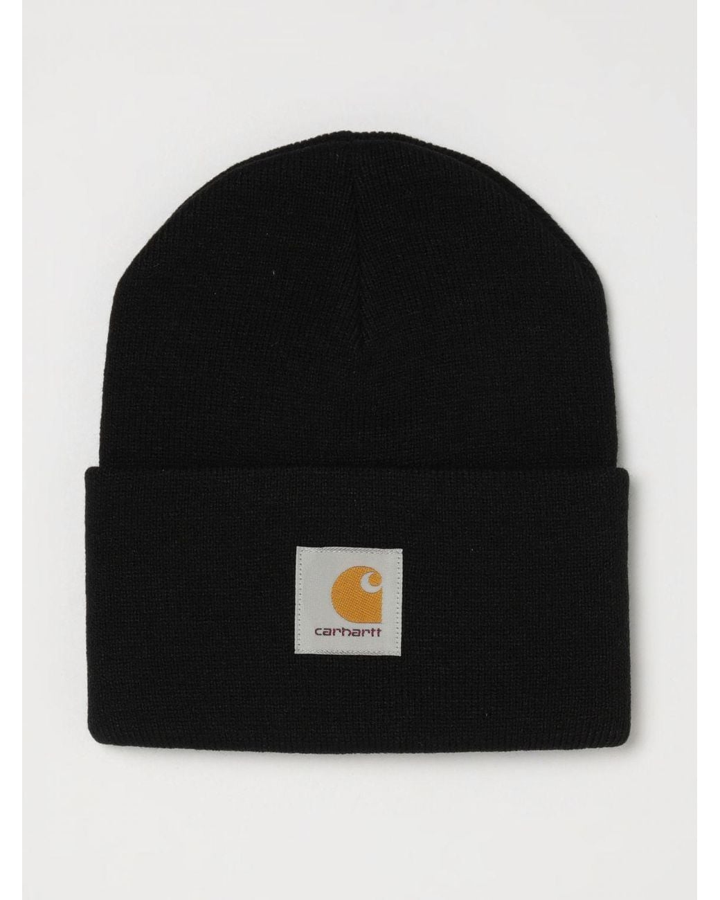 Carhartt Black Acrylic Beanie Hat With Embroidered Logo And Turn-Up for men