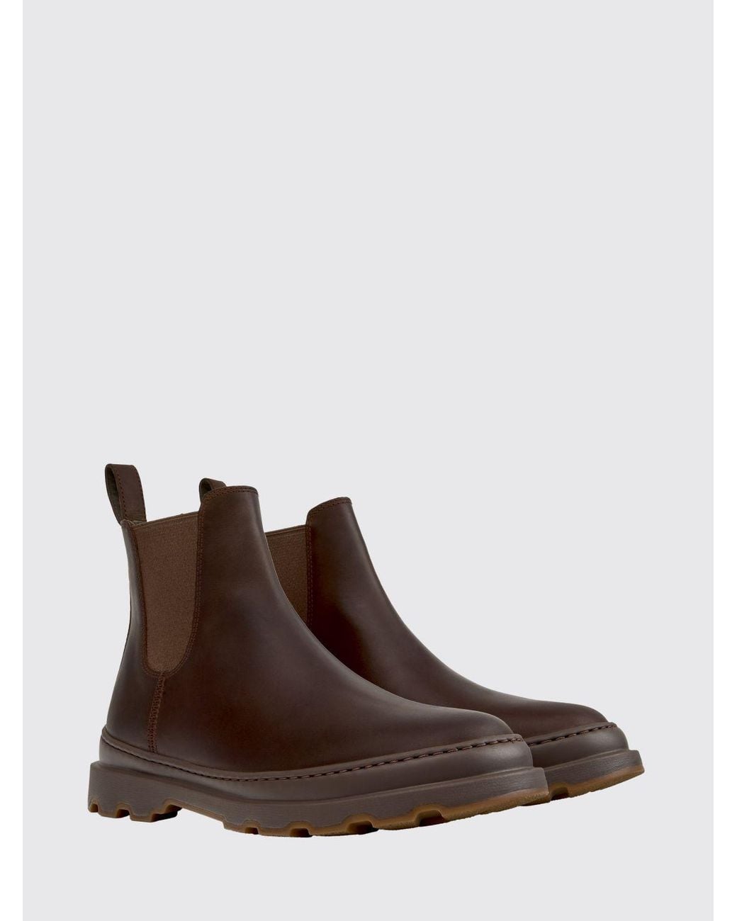 Camper Brown Brutus+ Leather Chelsea Boots With Round Toe And Rubber Sole for men