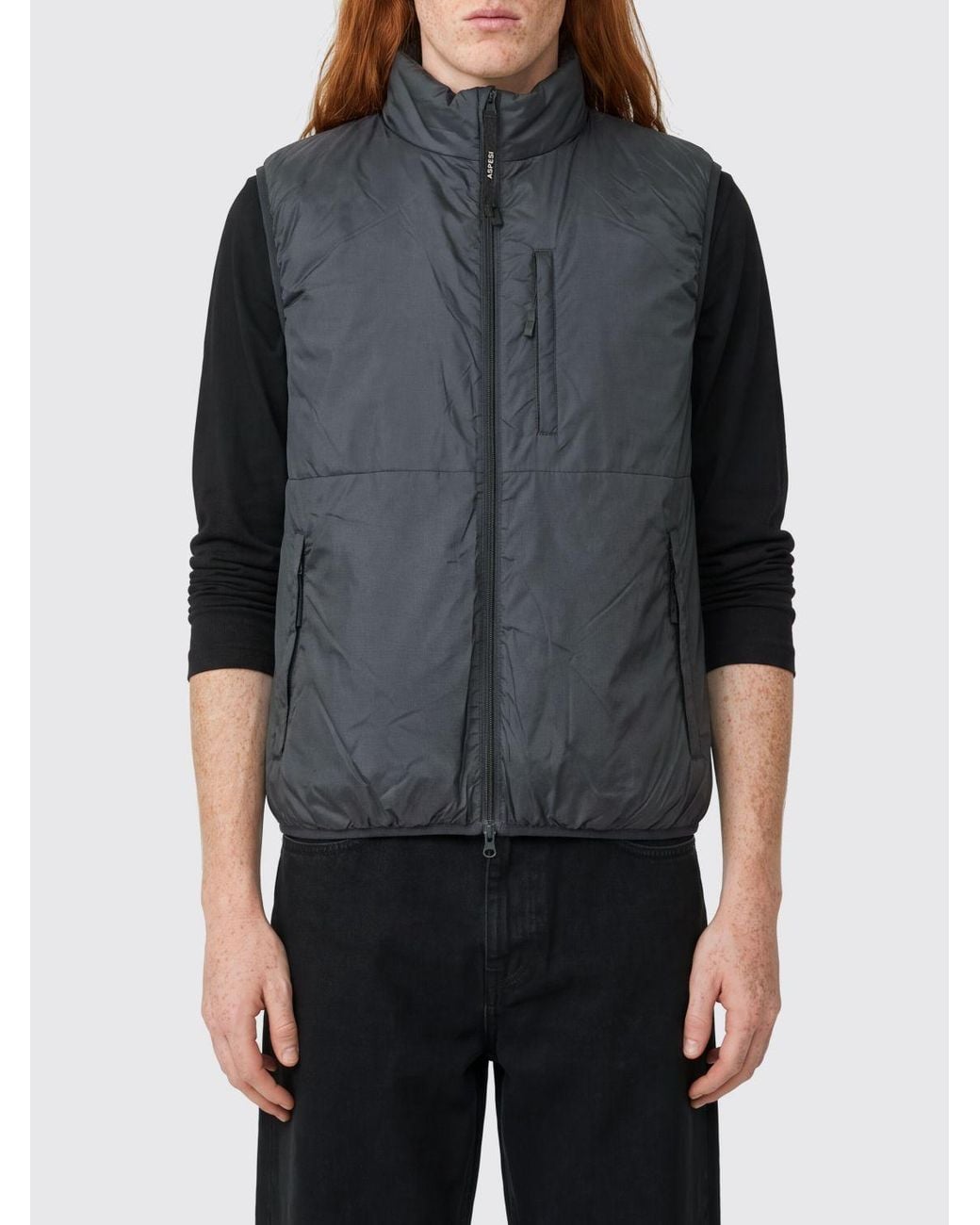 Aspesi Black Padded Technical Nylon Gilet With High Neck And Zip Closure for men