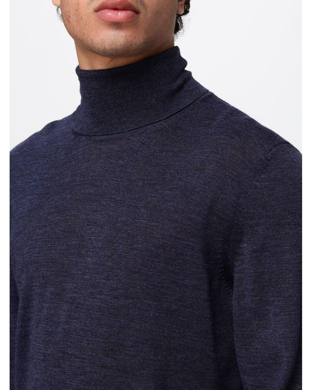 Boss Blue Virgin Wool Turtleneck Jumper With Ribbed Trims for men