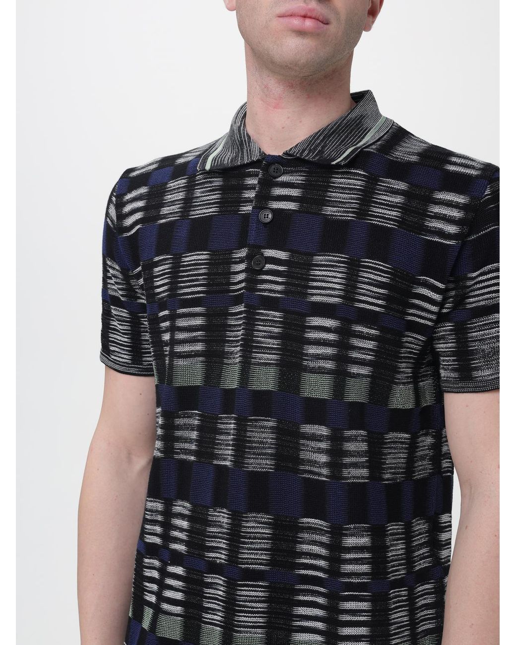 MISSONI check pattern knit polo イタリア製 Missoni Checked Cotton Polo Shirt in Blue for Men | Lyst