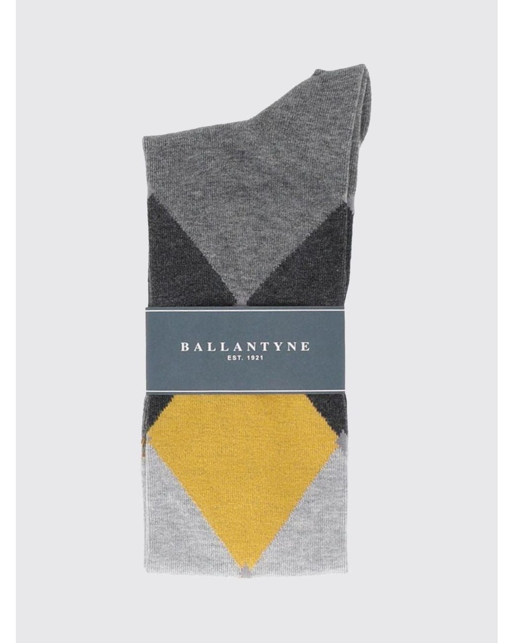 Ballantyne White Diamond Pattern High-Top Cotton-Blend Socks With Contrast Logo for men