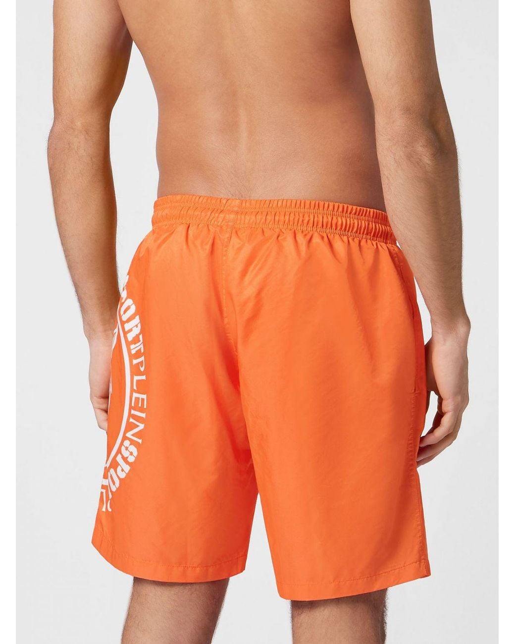 Philipp Plein Orange Nylon Swim Trunks With Contrasting Logo And Drawstring for men
