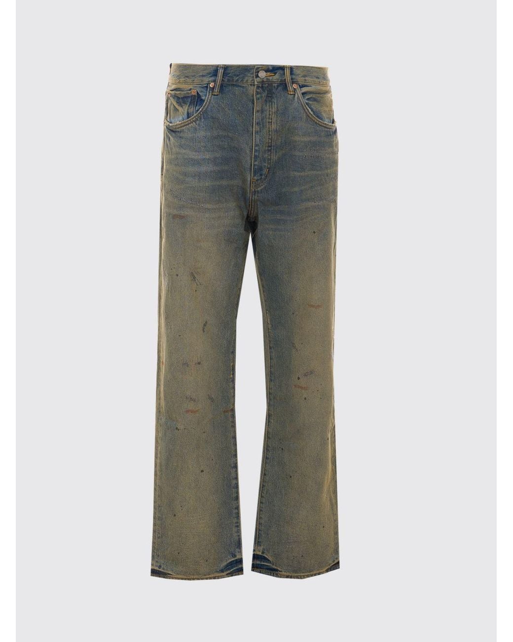 Purple Gray Straight-Fit Bleached Cotton Denim Jeans With Worn Effect for men
