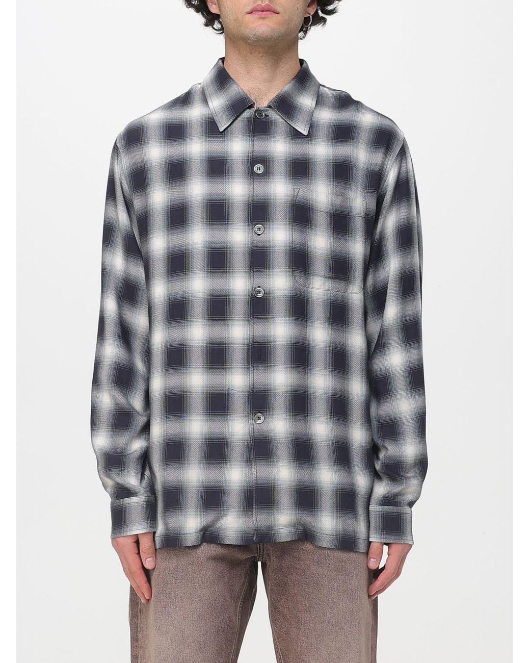 Our Legacy Blue Viscose Shirt With Check Print for men