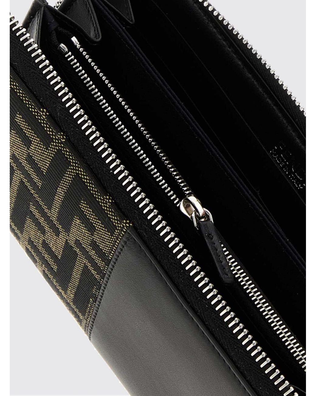 Fendi Black Ff Jacquard Fabric And Leather Continental Zip-Around Wallet for men