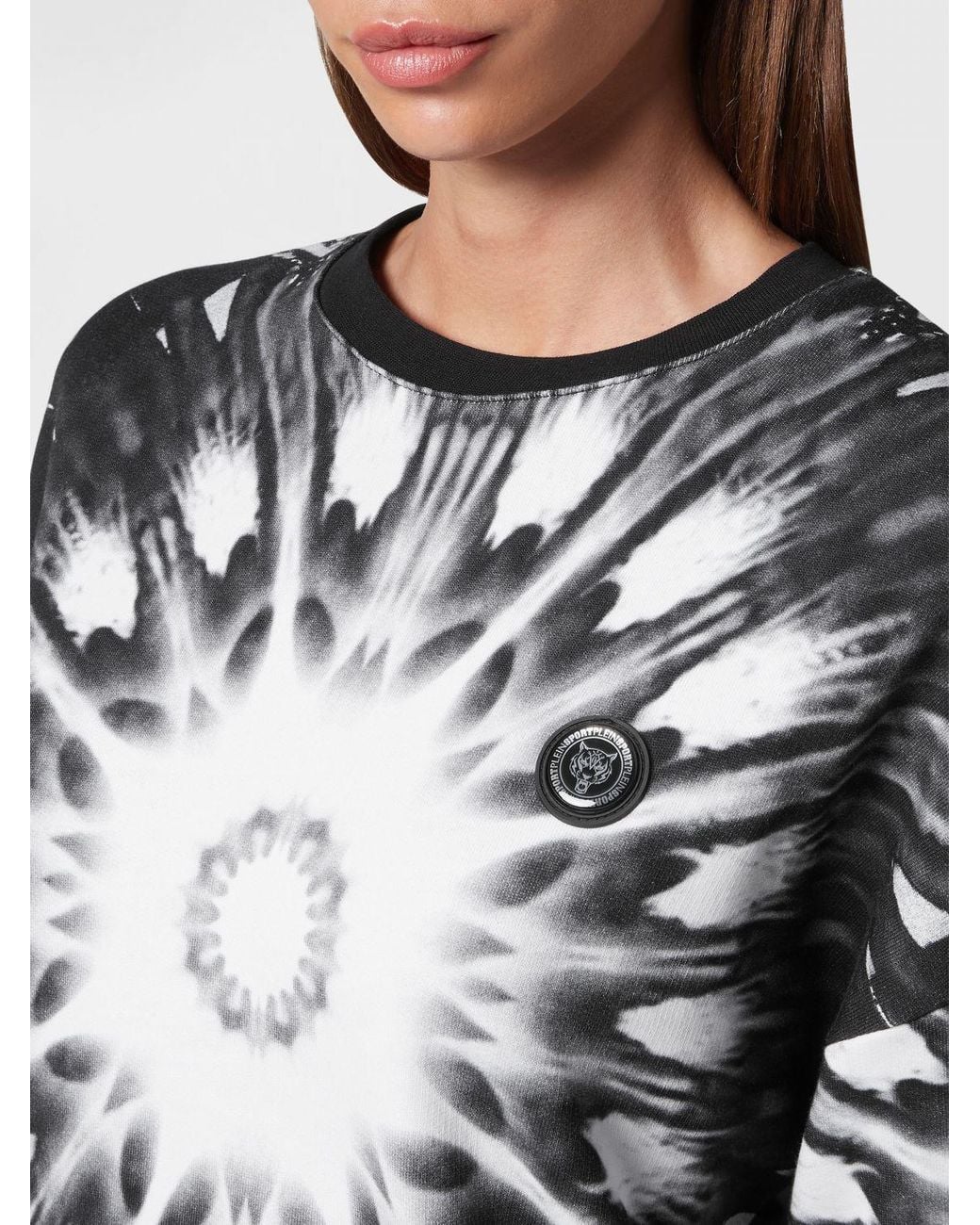 Philipp Plein Gray Cotton Crewneck Sweatshirt With Abstract Logo Print