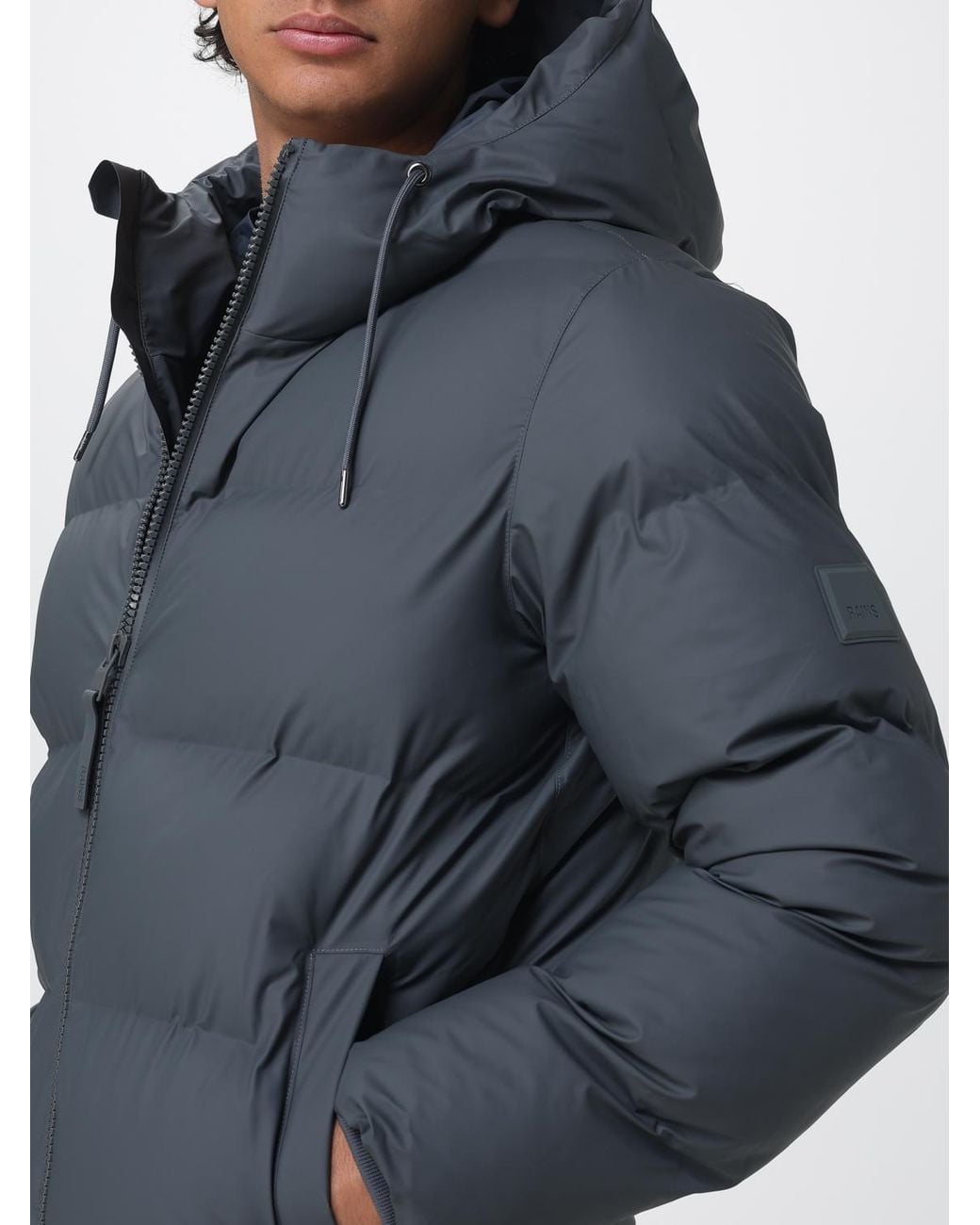 Rains Blue Alta Short Quilted Puffer Jacket With Hood, Water-Repellent And Windproof for men