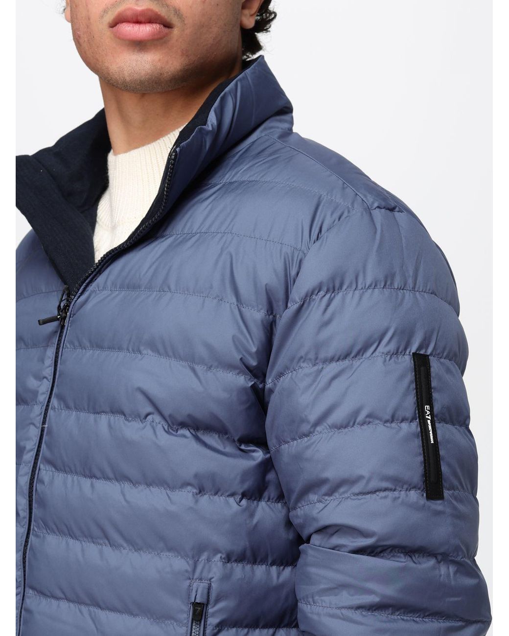 EA7 Blue Reversible Short Nylon Puffer Jacket With High Neck for men
