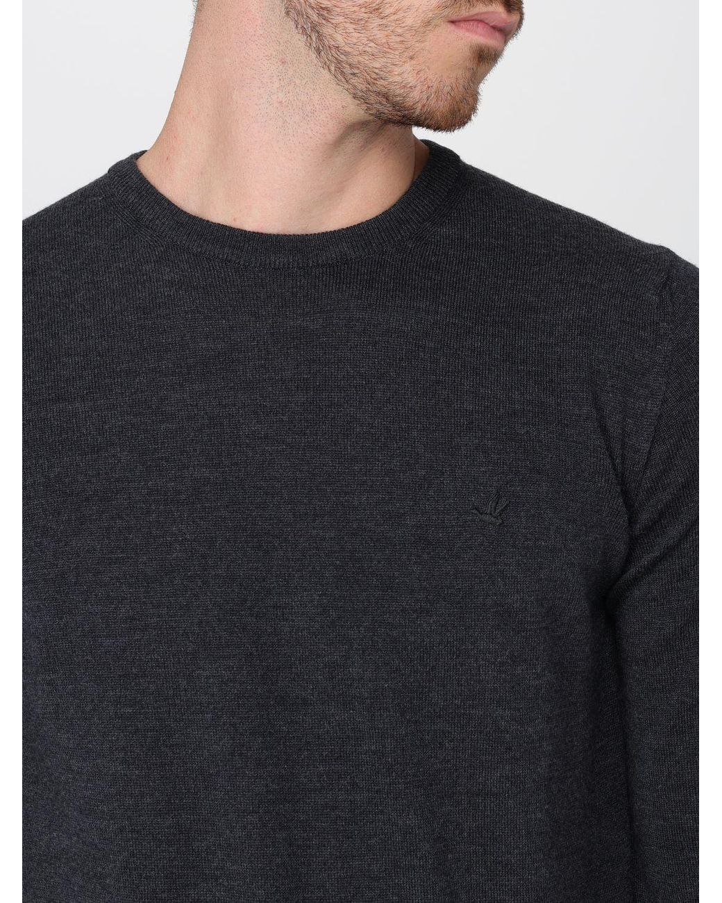Brooksfield Blue Crewneck Wool Jumper With Long Sleeves And Ribbed Trims for men