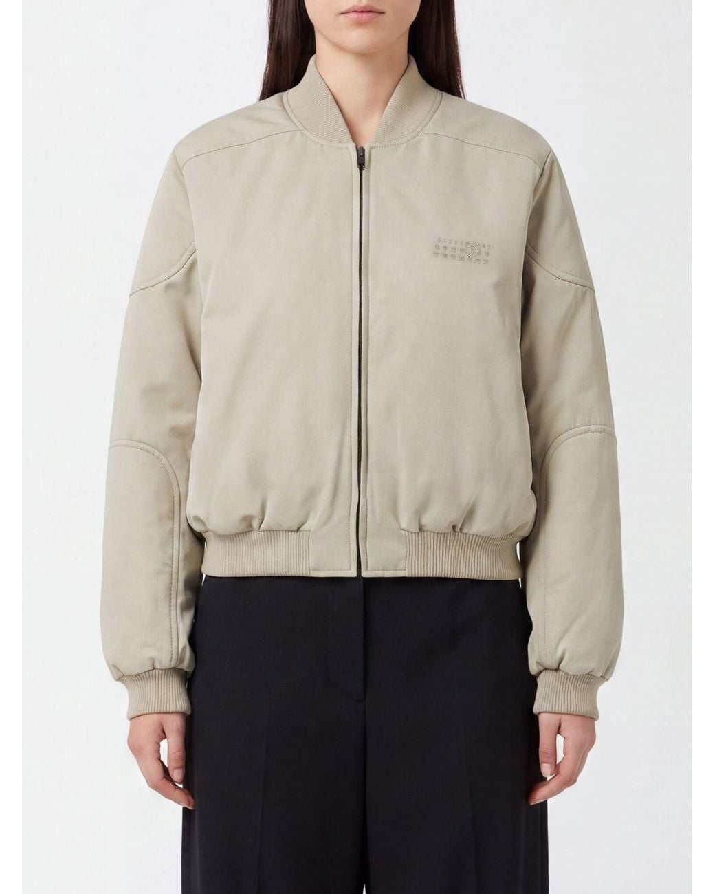 MM6 by Maison Margiela Natural Cropped Cotton Twill Bomber Jacket With Logo