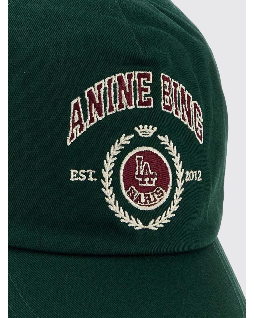 Anine Bing Green Cotton Baseball Cap With Embroidered Crest