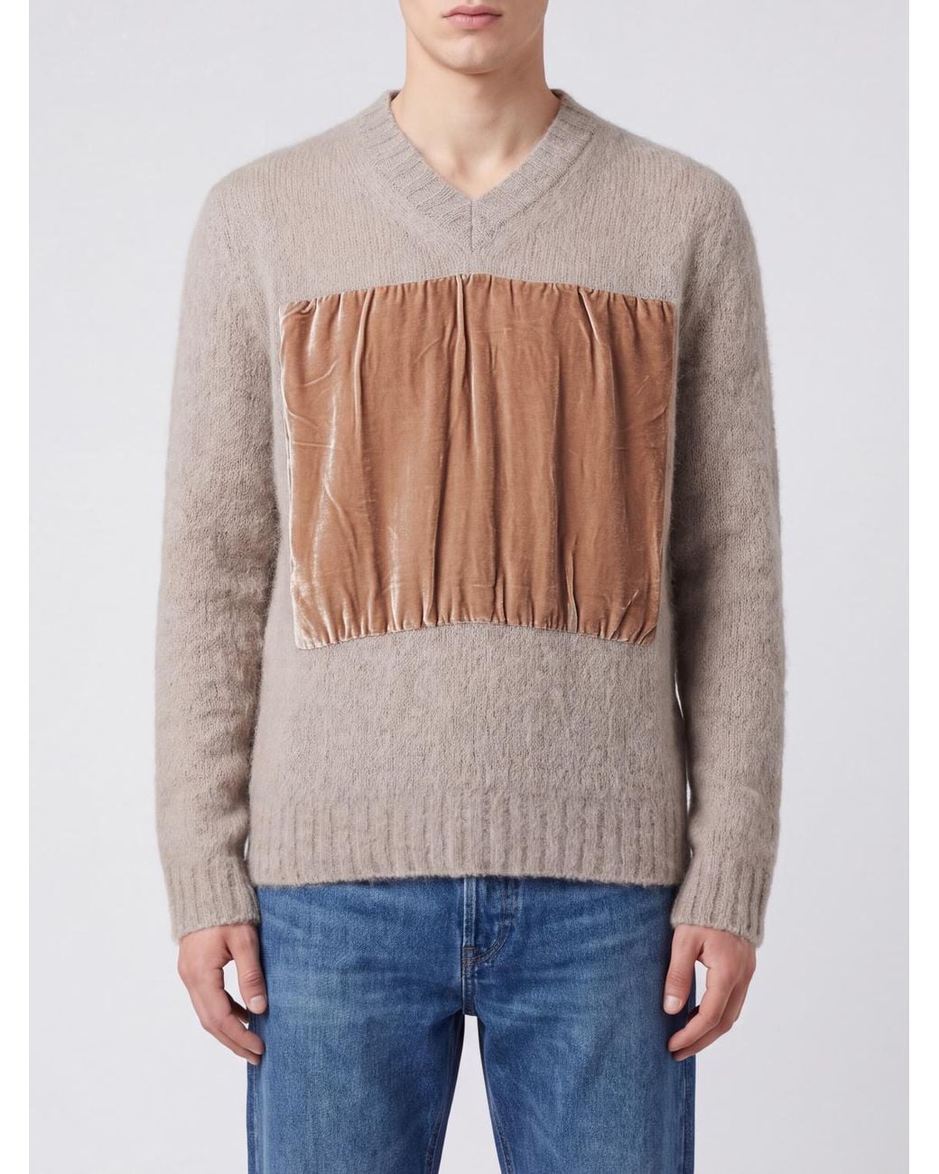 Maison Margiela Blue V-Neck Mohair Blend Jumper With Elbow Patches for men