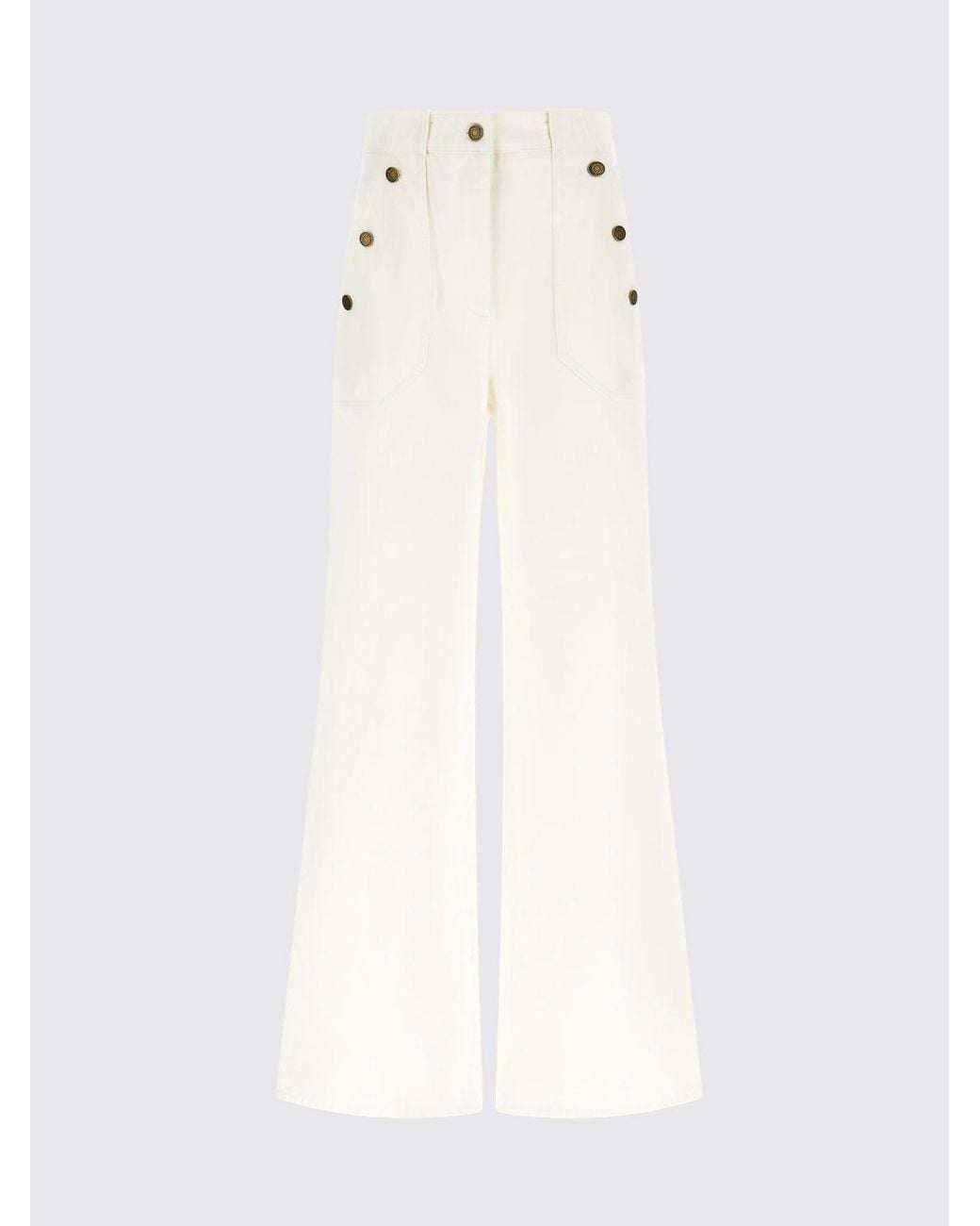 Max Mara White High-Waisted Cotton Flare Trousers With Patch Pockets
