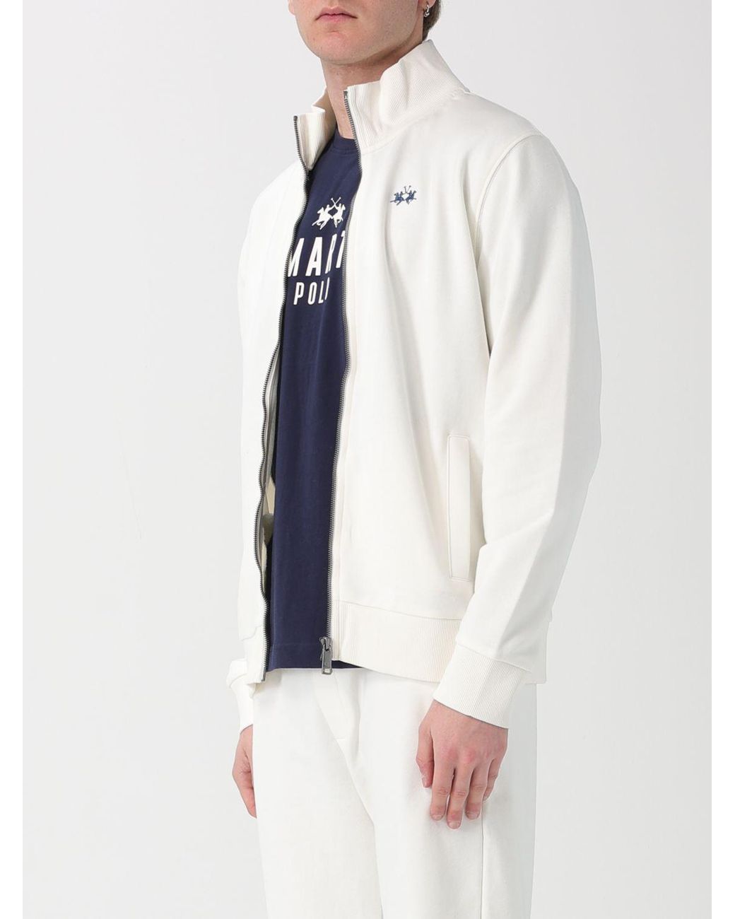 La Martina White Cotton Zip Up Sweatshirt for men