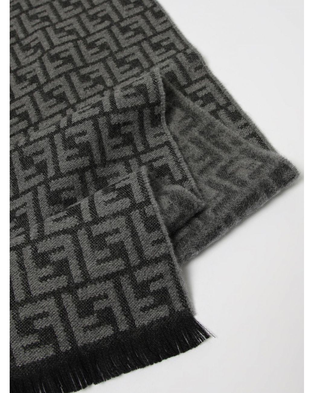Fendi Gray Wool Scarf With Ff Jacquard Monogram for men