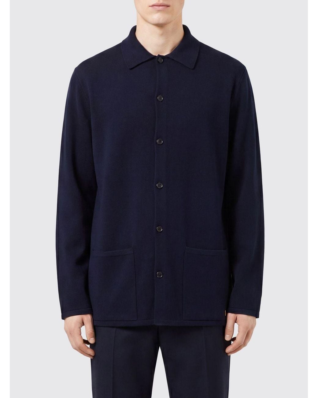 Valentino Blue Merino Wool Cardigan With Patch Pocket for men