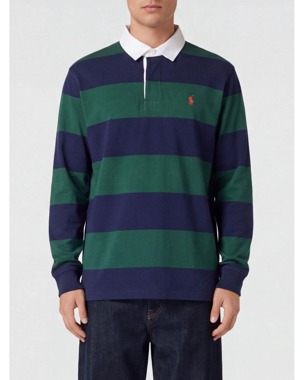 Polo Ralph Lauren Blue Striped Long-Sleeved Polo Shirt for men