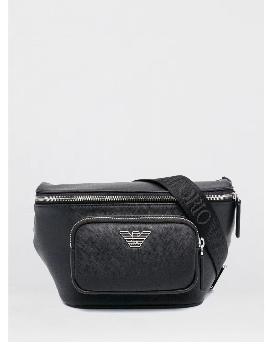 Emporio Armani Black Saffiano Synthetic Leather Belt Bag for men