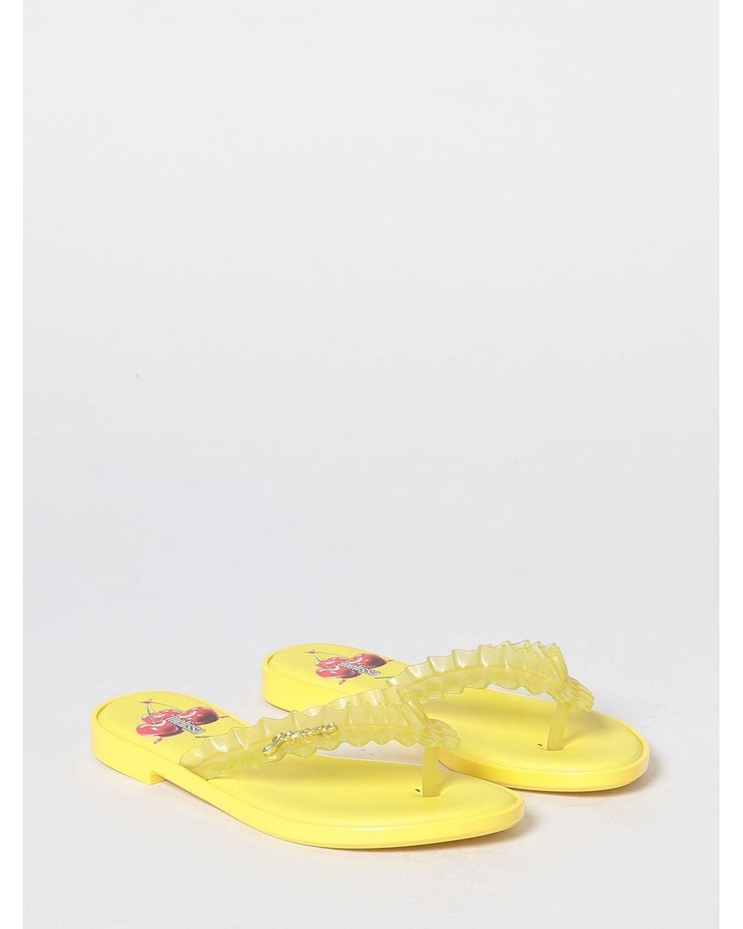 Melissa X Ganni Yellow Ruched Pvc Thong Sandals With Low Heel
