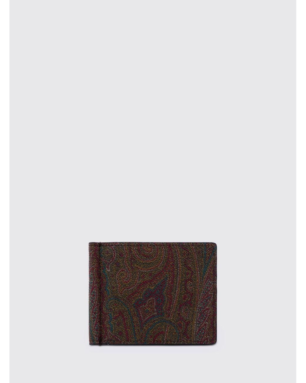 Etro Brown Coated Cotton Wallet With Paisley Print for men
