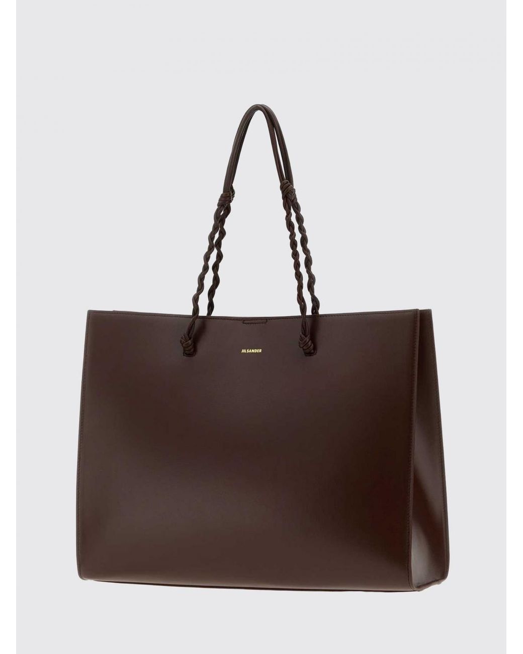 Jil Sander Brown Large Tangle Calfskin Leather Tote Bag With Braided Handle