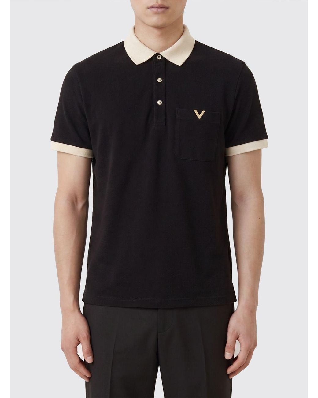 Valentino Black Cotton Polo Shirt With Vlogo for men