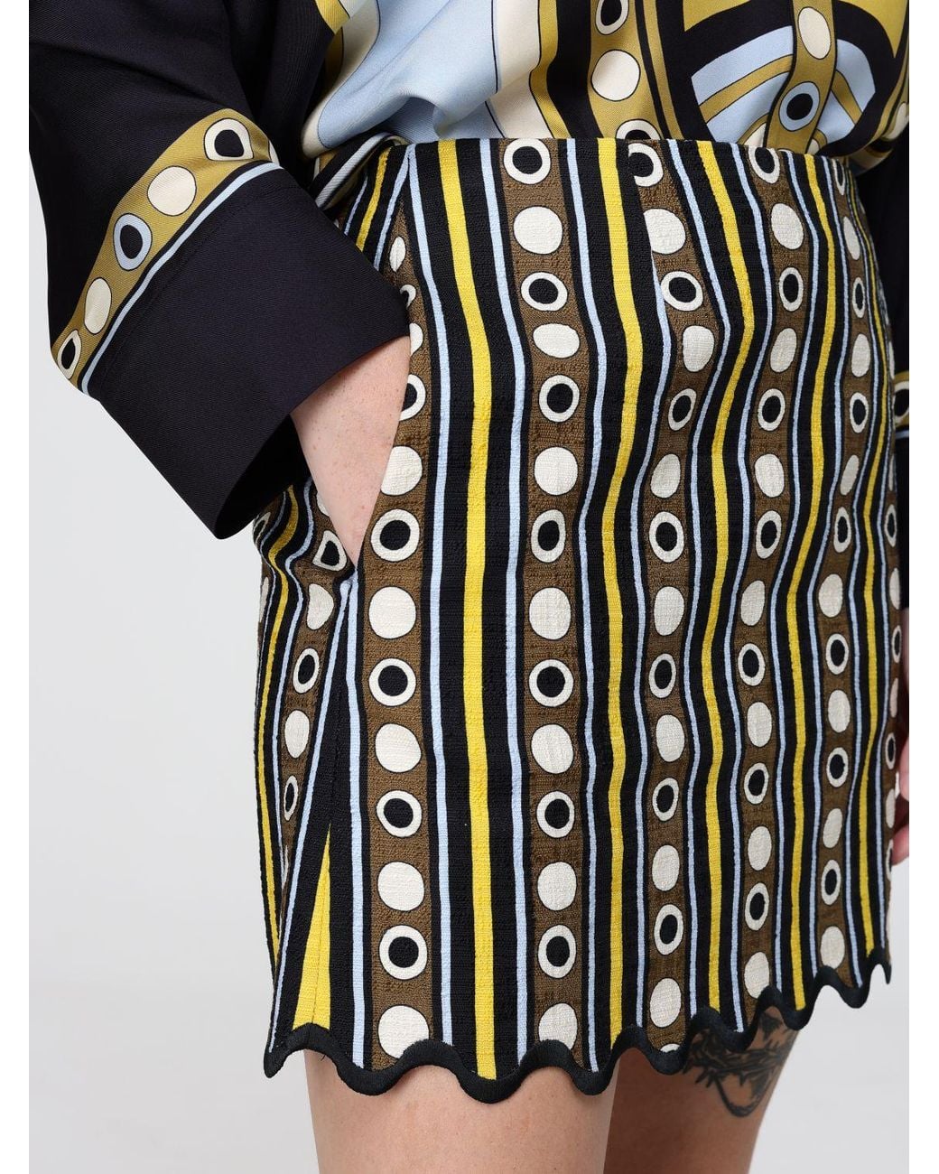LaDoubleJ Black Baia High-Waisted Geometric Print Stretch Cotton Mini Skirt