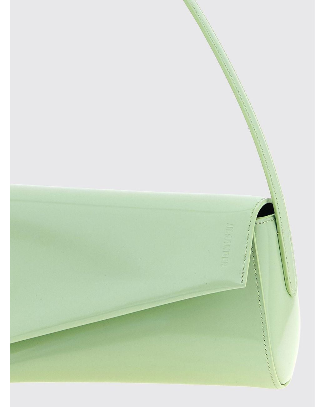 Jil Sander Green Kante Brushed Calfskin Shoulder Bag With Flat Handle